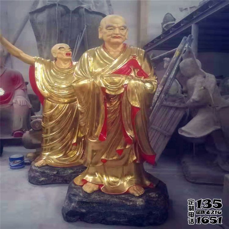 玻璃鋼漆金戶外寺廟大型景觀十八羅漢雕塑